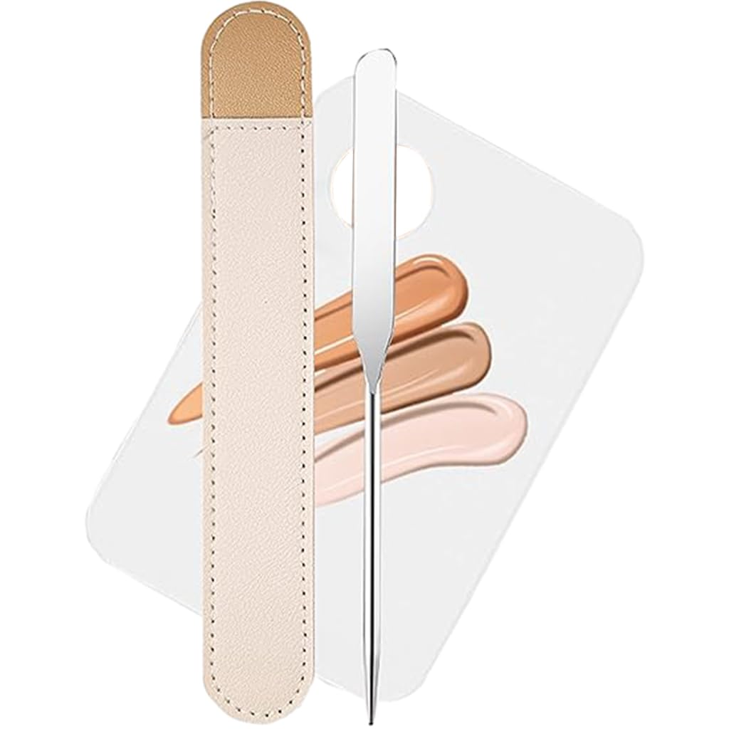MAYCREATE Makeup Spatula & Palette Set, Stainless Steel Spatula and Clear Acrylic Foundation Palette Combo, Beauty Cosmetic Makeup Tool, Spatula with Protective PU Sleeve MAYCREATE Makeup Spatula & Palette Set, Stainless Steel Spatula and Clear Acrylic Foundation Palette Combo, Beauty Cosmetic Makeup Tool, Spatula with Protective PU Sleeve